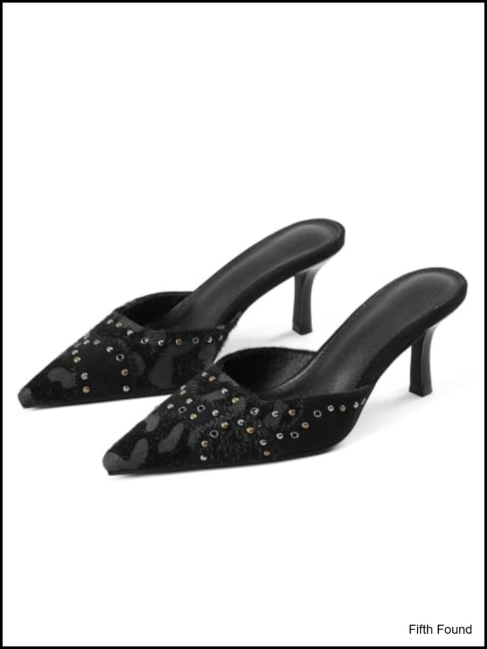 Kitten Heel Mules Pointed Toe Faux Suede Studded Slip On Heels